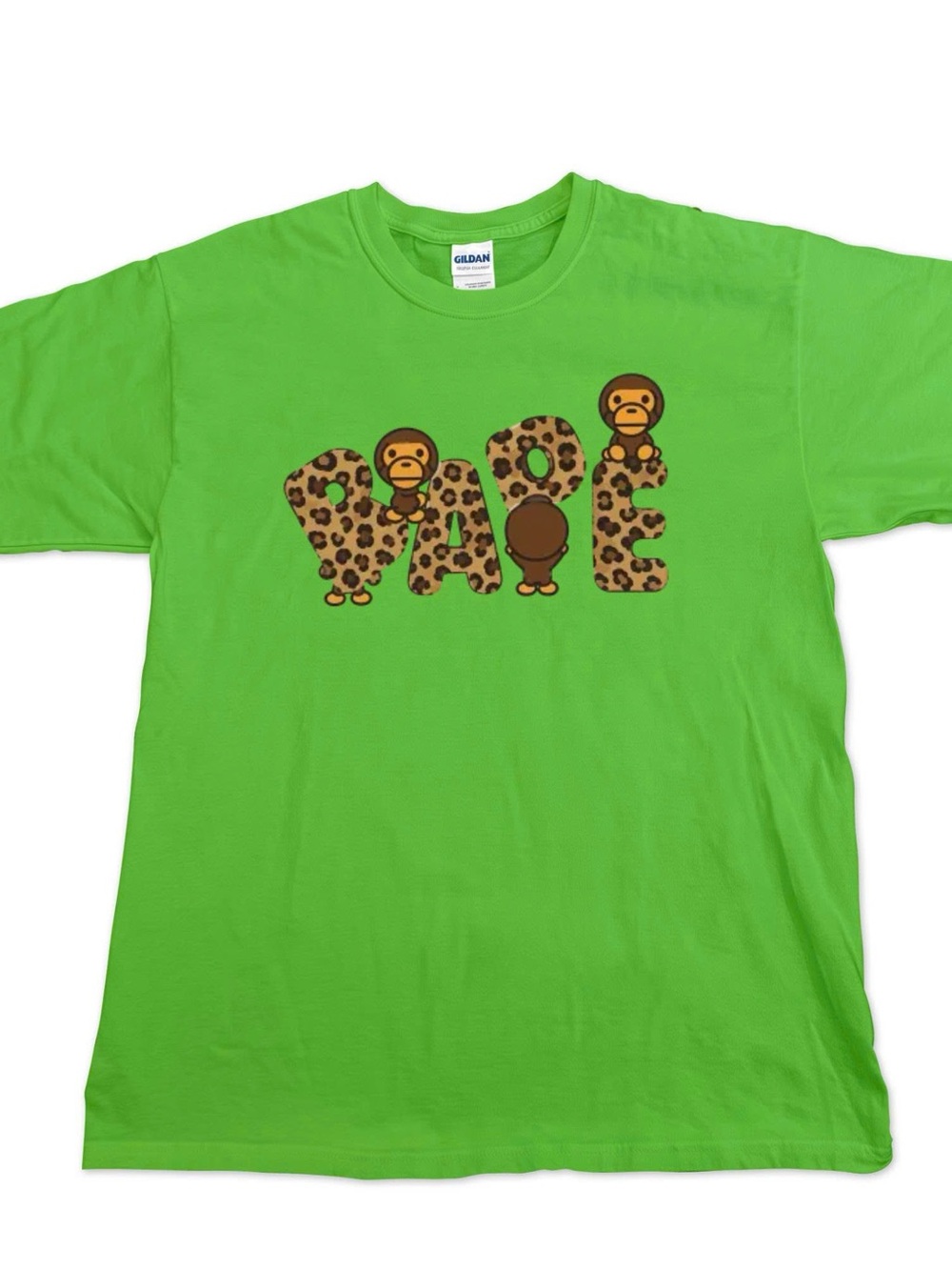 'BAPE' Leopard & Monkey Graphic Green Gildan Tee
